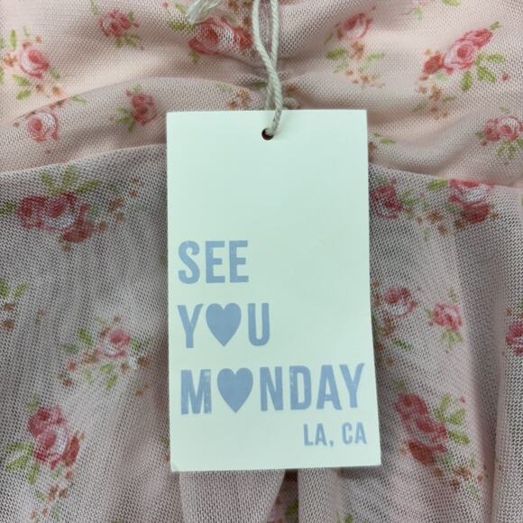 NWT See You Monday Womens M Light Pink Ditsy Floral Pattern Baby Doll Top Straps - Picture 6 of 7